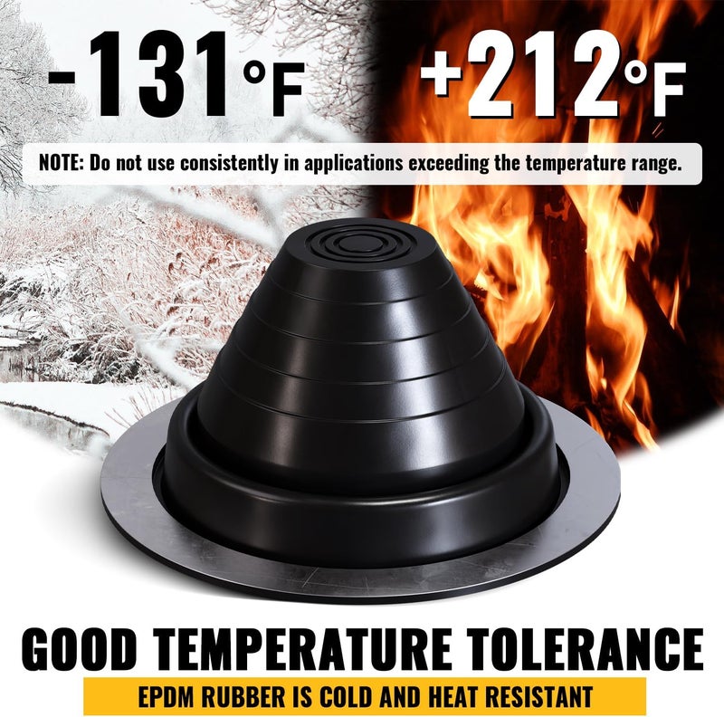 VIVIDA #3 EPDM Metal Roof Pipe Flashing Boot, Flexible Roof Jack Boot for Pipe OD 1/4" to 5", Screws & Hex Socket Included, Black, 1 Pack - Image 5